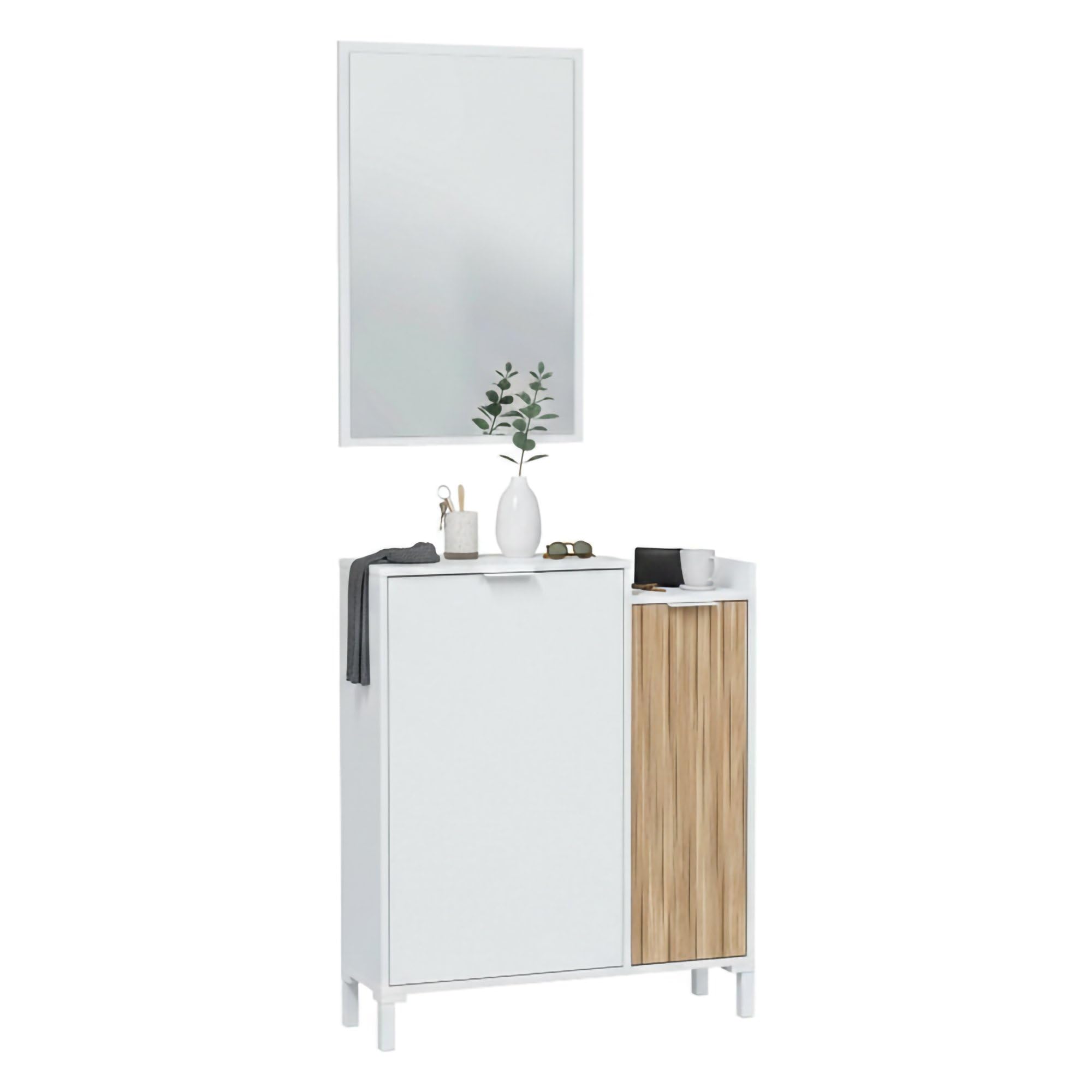 Dmora Mobile da Ingresso Williamsport 24x77x91h cm Bianco Specchio Incluso 3 Ripiani, Modulabile