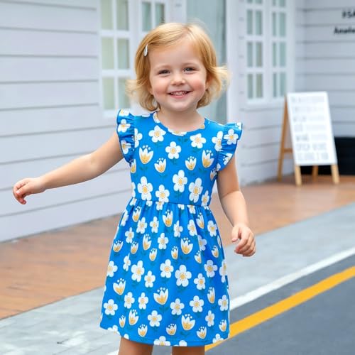 Image of Toddler Little Girls Casual Dresses Short Sleeve Crew Neck Graphic Cartoon Dress for 2-8 Years