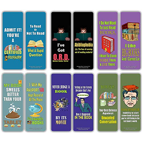 Creanoso Silly Hilarious Literary Bookmarks (60-Pack) â€“ Insanely Funny and Inspiring Bookmarker Cards - Excellent School Teacher Classroom Rewards for Young Readers - Incentive Gifts for Bibliophiles