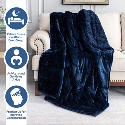 Cottonblue Weighted Blanket 20lbs 60x80 Inches, Navy Blue Sherpa Blanket Throw Sofa Bedding Heavy Blanket for Adults, Soft Cozy Fleece Blanket On Queen Bed, Plush Fleece Minky 20 lb Weighted Blanket