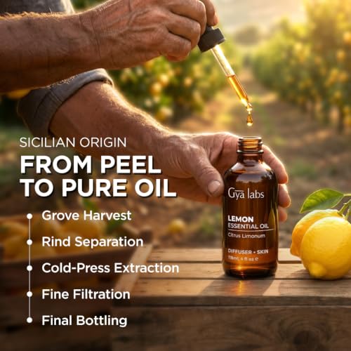 Image of 100% Pure Lemon Essential Oil - 4 Fl Oz - Lemon Oil for Hair, Skin, Diffuser, Aromatherapy & DIY Candle Making Scent