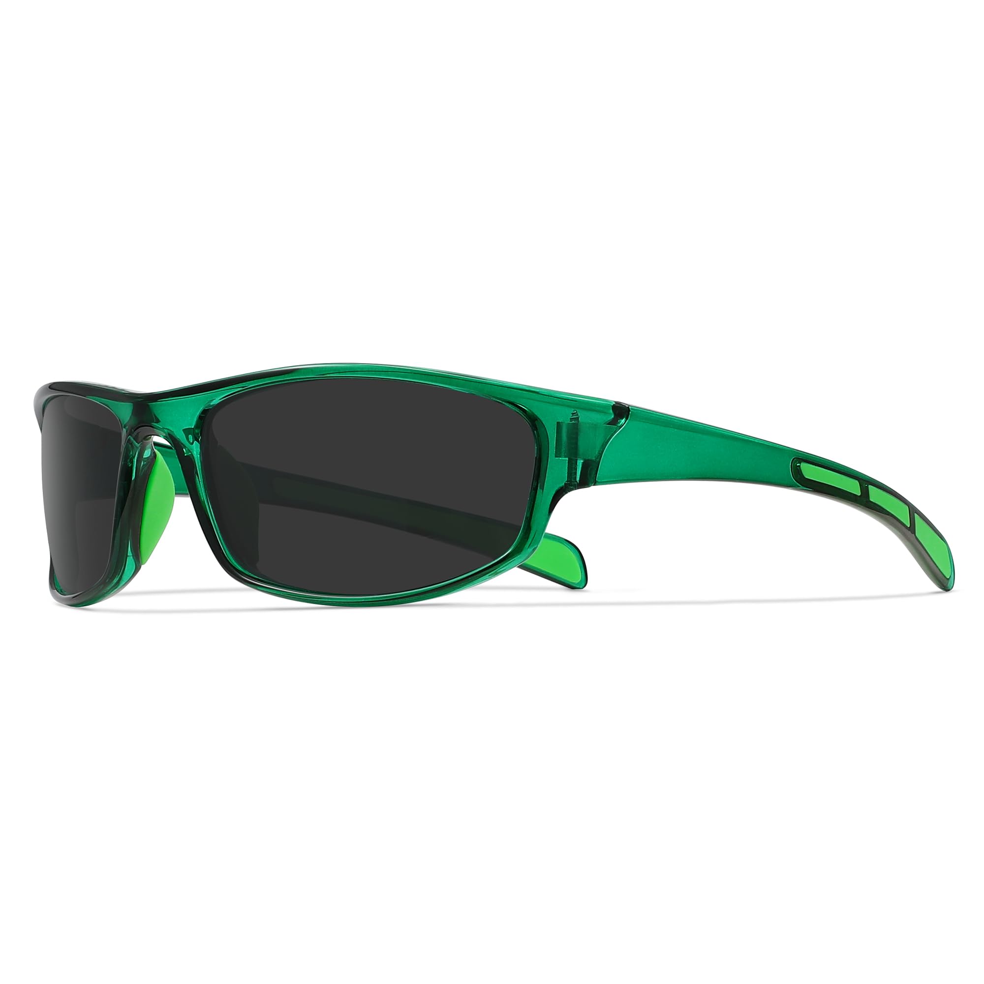 Ofwin Sports Polarized Sunglasses for Men Women Wrap Around Sunglasses Fishing Cycling Driving Running UV Protection, Transparent Green Frame/Grey Lens, One Size