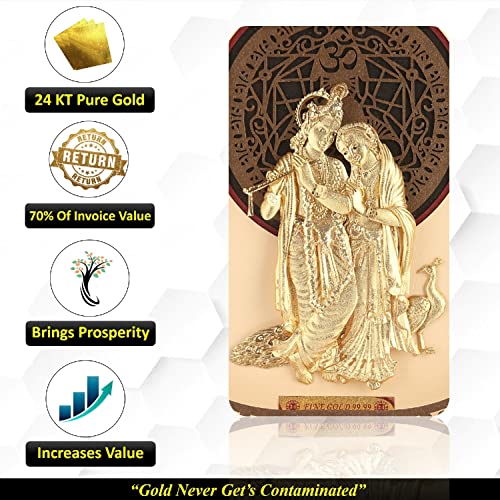Image of Pk & Pk Jewellers Lord Radha Krishna with Peacock | 24KT Gold Frame | Solid Square Collection | Medium Size [26x26 cm] (For Premium Gift, Temple, Table Decor, Home Decoration)