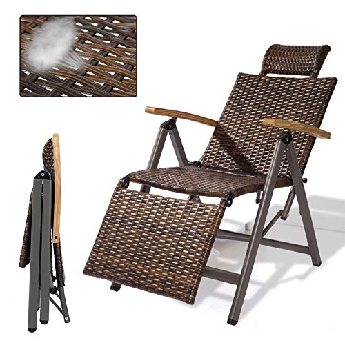 Silla reclinable de ratán ajustable de gravedad cero para jardín, patio, playa, porche, piscina, reclinable con ajuste de 9 velocidades y tumbona reclinable