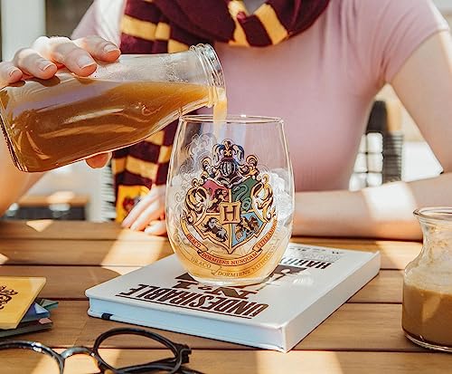 Image of Silver Buffalo Harry Potter Hogwarts Crest Stemless Glass w /Display Box, 20 Ounces