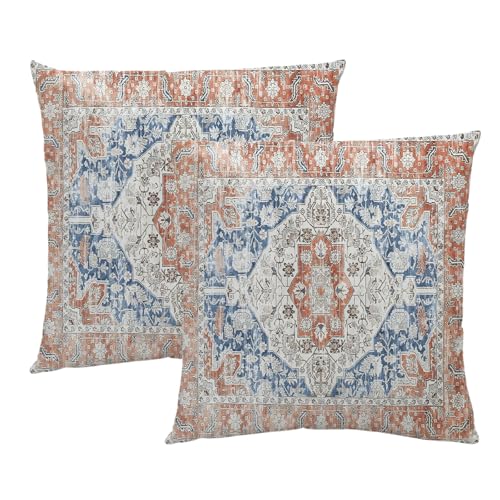 Image of OYIMUA Set of 2 Orange Cushion Covers 40cm x 40cm Soft Velvet Boho Throw Pillows Square Decorative Cushions 16 x 16 inches Monaco & Persian Design Aesthetic