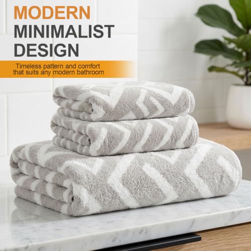 Image of Story@Home K-Cloud Luxury Bath Towel Set for Gifting, Korean Designer Towel,500 GSM, Microfiber Ultra Soft, Quick Dry 3X More Absorbent Than Cotton Towels, 1 Bath & 2 Hand Towels, Gift Box, Set 3-Grey