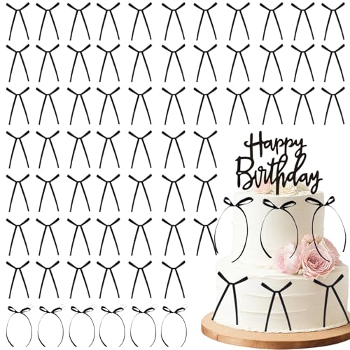 HTTDSLF 66 Piezas Lazos para Decorar Tarta Negro, Adornos para Tartas con Lazos, Decoraciones para Pasteles con Lazo, para Tarta Negros para tartas Decoración para Boda Cumpleaños Fiesta