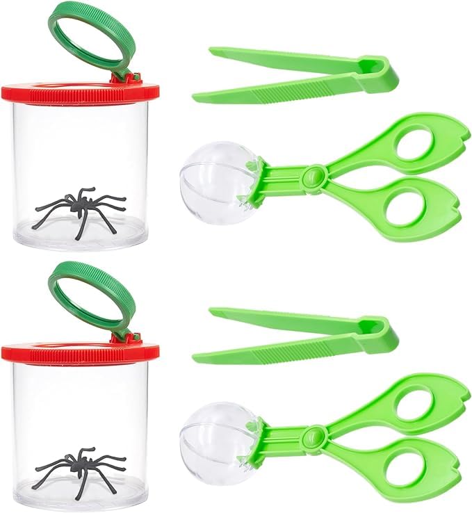 Boîte Loupe à Insecte, 6 Pcs Loupes à Insectes Kit, 2 Boîtes à Insectes Grossissantes, 2 Pince à épiler en 2 Attrape Insectes Ciseaux, Boite a Insecte...