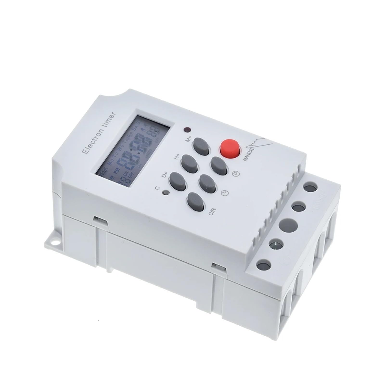 Timer elettronico AC220V 25A, Interruttore Timer elettronico programmabile Digitale su Guida DIN, Controllo apparecchiature elettriche On/off