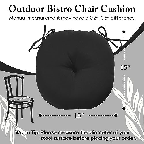 Lovtex Bistro Chair Cushions Set Of 2, Outdoor Round Chair Cushions 15 Inch, Waterproof Round Outdoor Cushions With Ties, Black Outdoor Chair Cushions For Patio Furniture thumb #2