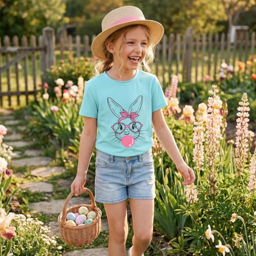 Image of CM C&M WODRO Kids Girl Easter Shirt Cute Bunny Glasses T-Shirt Short Sleeve Funny Happy Easter Rabbit Graphic Tees Tops