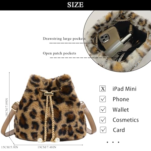 Fluffy Purse Faux Fur Purses for Women Pearl Cheetah Purse Furry Crossbody Bucket Bags Fuzzy Shoulder Tote Bag4