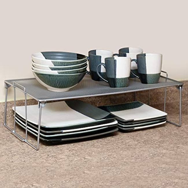 YBM HOME Stackable Mesh Shelf (Silver) - Multipurpose Storage Rack for Kitchen/Bathroom/Garage/Office ¨C Durable, Wire Pantry Organizer ¨C Foldable Space Saving Design (1, Medium)