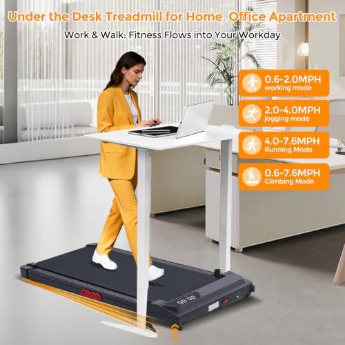 Image of KASSADIN Walking Pad with Handles, Electric Treadmill for Home with Incline, Portable Mini Walking Pad Treadmill with Handle Bar, Small Under Desk Treadmill with Handles, 3.0HP, 0.6-7.6MPH, 350LBS