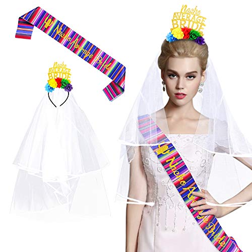 Nacho Average Bride Headband and Fiesta Bridal Sash,Bachelorette Party Flower Crowns and Fiesta Serape Sash,Final Fiesta Bachelorette Veil,Mexican Theme Party Decorations,Bach Party Favors