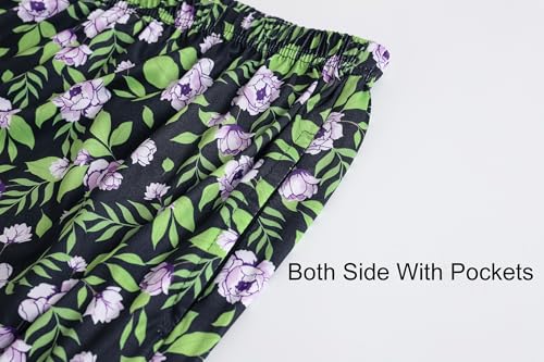 Image of Vozanet Women's Short Sleeve Top and Shorts Pajama Sets Plus Size V Neck Colorful Flower Nighty Loungewear With TWO Pockets