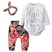 Derouetkia Baby Girls'3 Piece Little Sister Long Sleeve Romper Tops Casual Floral Pants With Headband Clothing Set (60(0-6 Months))
