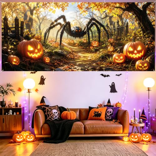 Image of Halloween Garage Door Decorations 6 x 13 ft, Giant Spider Cover