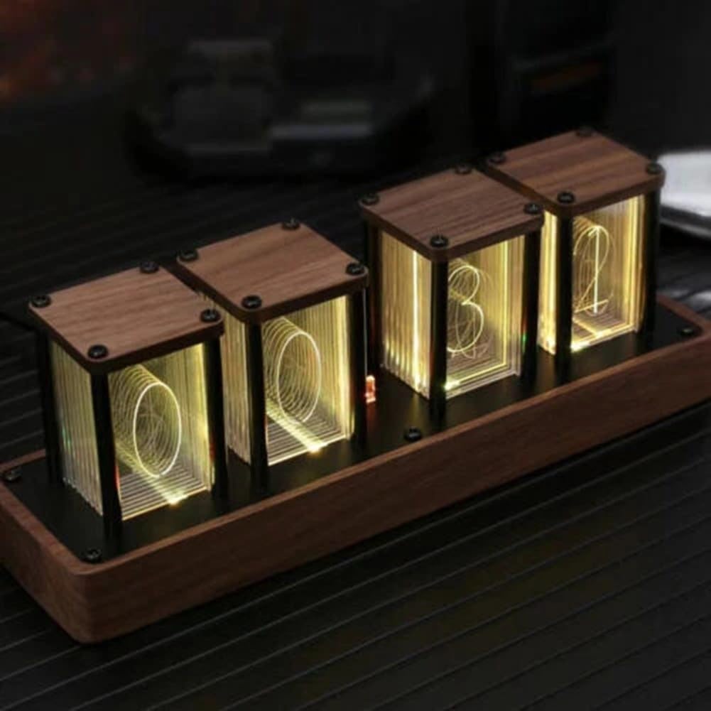 Kit d'horloge à monter soi-même, tube lumineux numérique à 4 chiffres et 6 chiffres RVB en bois créatif assemblé pour décoration d'intérieur, projet de loisirs électroniques (6 tubes)