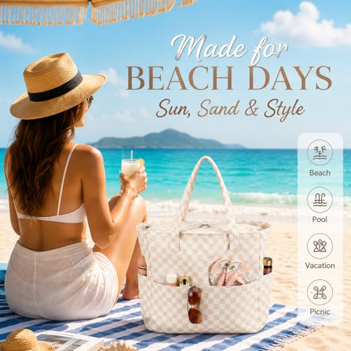Image of LEDAOU Beach Bag Waterproof Sandproof Women Beach Tote Pool Bag with Zipper for Swim Gym Grocery Travel with Wet Pocket | Sandproof