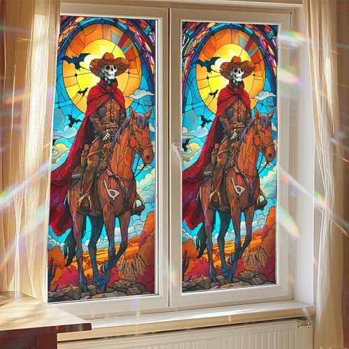 Vinilo decorativo para ventana Halloween con esqueleto vaquero 39.3x17.7 in miniatura 7
