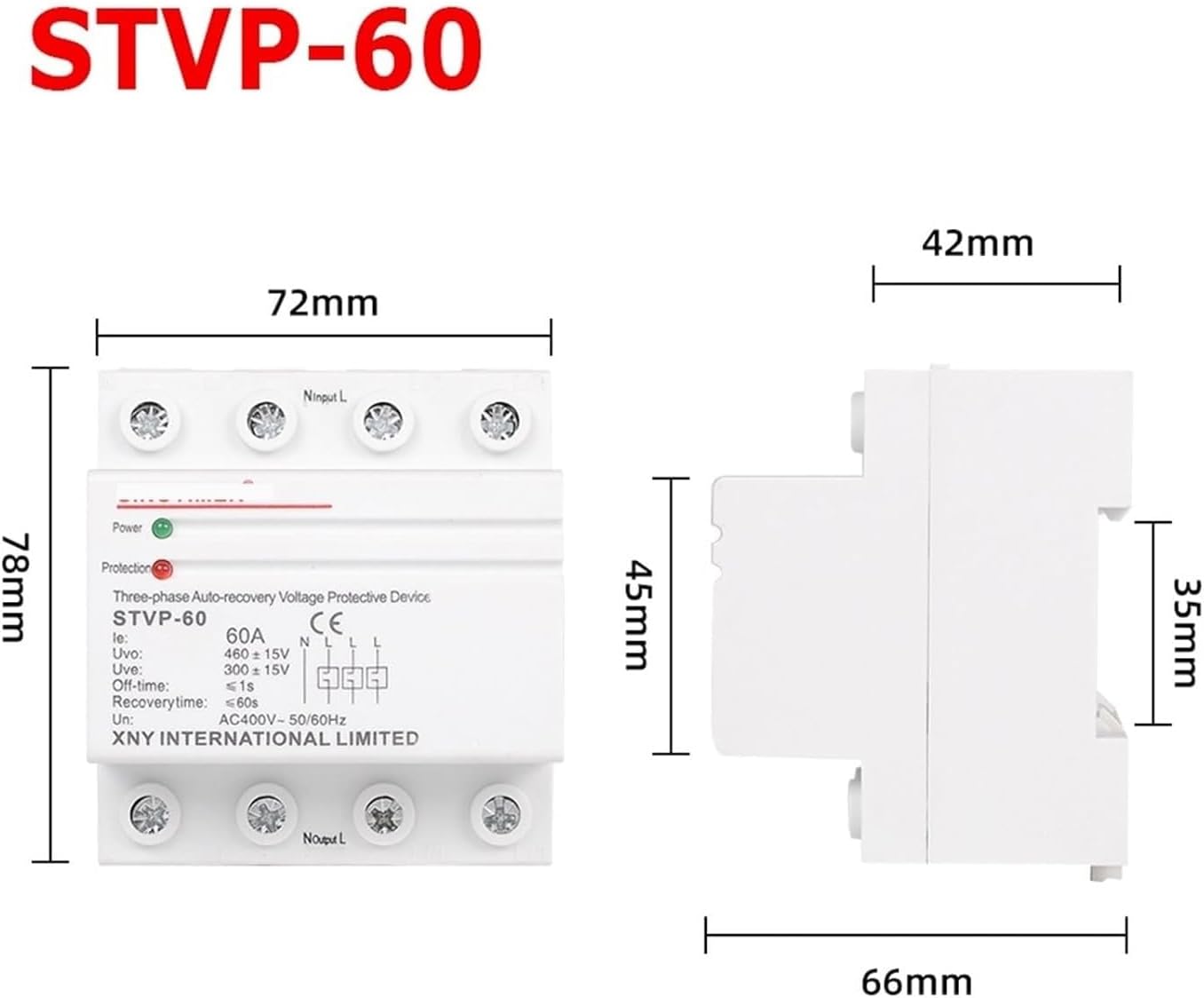 ALKOY Circuit Breaker Three Phase 4 Wires 380V 60A 125A DIN Rail Automatic Recovery Over Under Voltage Protector Voltage Relay Device 1Pcs (Size : 60A) (Size : 60A)