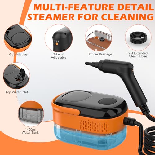 Image of Steam Cleaner for Home & Car-Portable Handheld Steamer for Cleaning with 3-Level Handle, 15s Heat-Up, Large Tank, 16 Accessories - Clean Grease, Grout, Tile, Floor, Couch, Dirt, Furniture