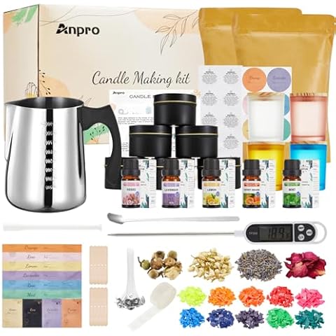 Anpro Candle Making Kit Supplies - Candle Making Kit DIY Gift for Kids,Beginners w/900ml Candle Make Pot,Candle Wicks,6 CandleTins,Wicks Holder,Perfect Candle Making Kit for Adults Cover
