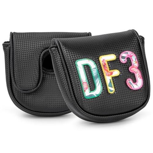 Golf Putter Covers DF3 Mallet Putter Headcover Magnetic Closure Putter Covers Leather Mallet Putter Covers for DF3 Putter, Black