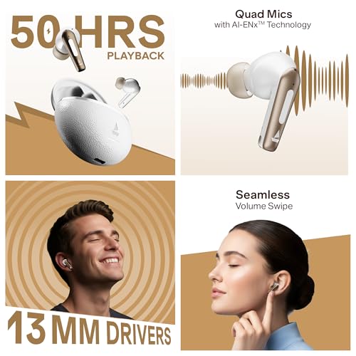 Image of boAt Airdopes Prime 512 (2026 Launch) Volume Swipe Control, 4Mics AI-ENx, 50H Battery, Multi Connect, App Support, BT v6.1, Bluetooth Earbuds, TWS Ear Buds Wireless Earphones with mic(Moonstone White)