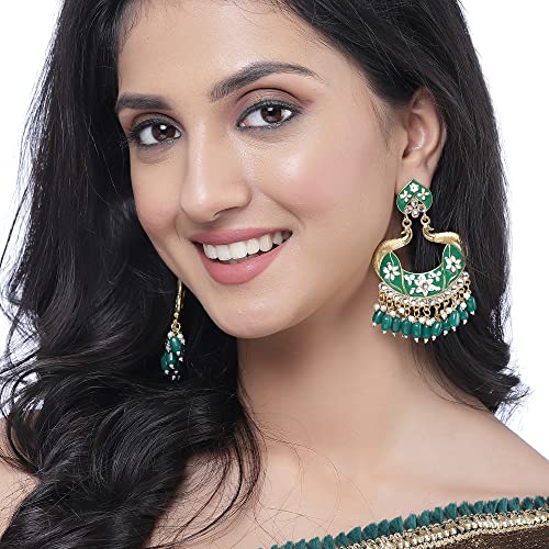Gold-Plated Kundan & Pearls Peacock Drop Earrings