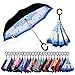NNY Inc Parapluie inversé double couche inversé pour voitures et femmes en forme de C L Porcelaine bleue et blanche.