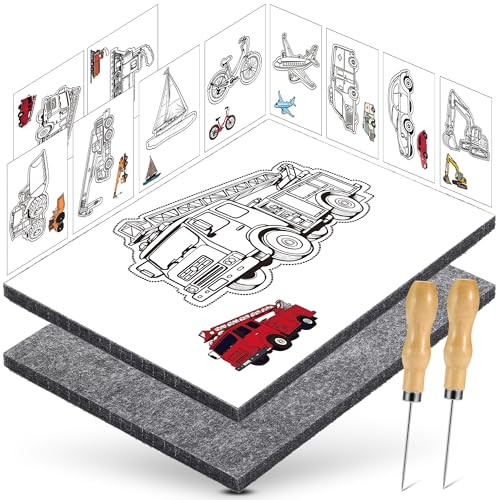 DazSpirit Juego de Agujas para Pinchar para Niños a Partir de 4 Años, Juego de Punzón Infantil Completo con 2 Fieltros, 2 Agujas y 10 Diseños de Bordado, Kit de Arte para Manos Pequeñas (Transporte)