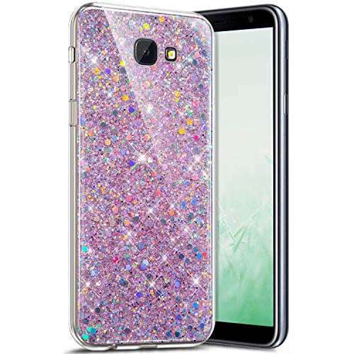 Robinsoni Case Compatible with Samsung Galaxy J4 Plus 2018 Cover Flexible Samsung Galaxy J4 Plus 2018 Case Silicone Bling Case Soft Silicone TPU Case Gel Rubber Cover Sparkle Ultra Thin Cover, Pink