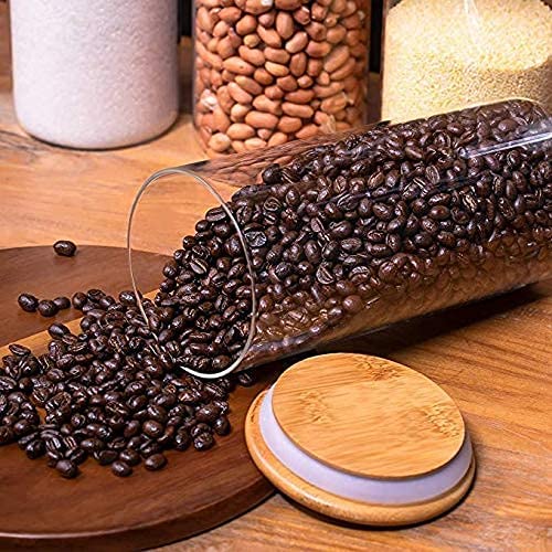 Image of Borosilicate Airtight Glass Jar for Kitchen Storage, Snacks,Spice, Cookies,Dry-Fruit I Kitchen Container Glass Jar for Multipurpose Use I Wooden Lid Jar Round 1200 ML (Pack Of 2)