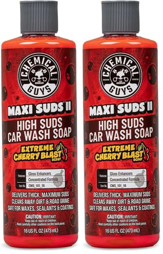 Image of Chemical Guys CWS 101 16 Maxi-Suds II Foaming Car Wash Soap (Works with Foam Cannons, Foam Guns or Bucket Washes) Safe for Cars, Trucks, Motorcycles, RVs & More, 16 fl oz, Cherry Scent (Pack of 2)