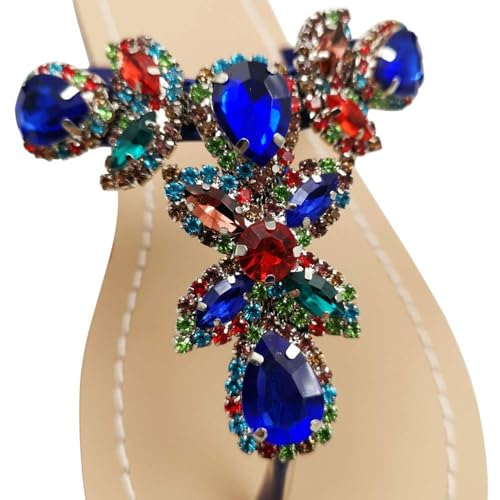 Image of Rhinestone Sandals for Women - Sparkly Jeweled Bling Thong Flip Flops, Dressy Gemstone Flat Sandals for Wedding, Party, Beach & Summer Outfits