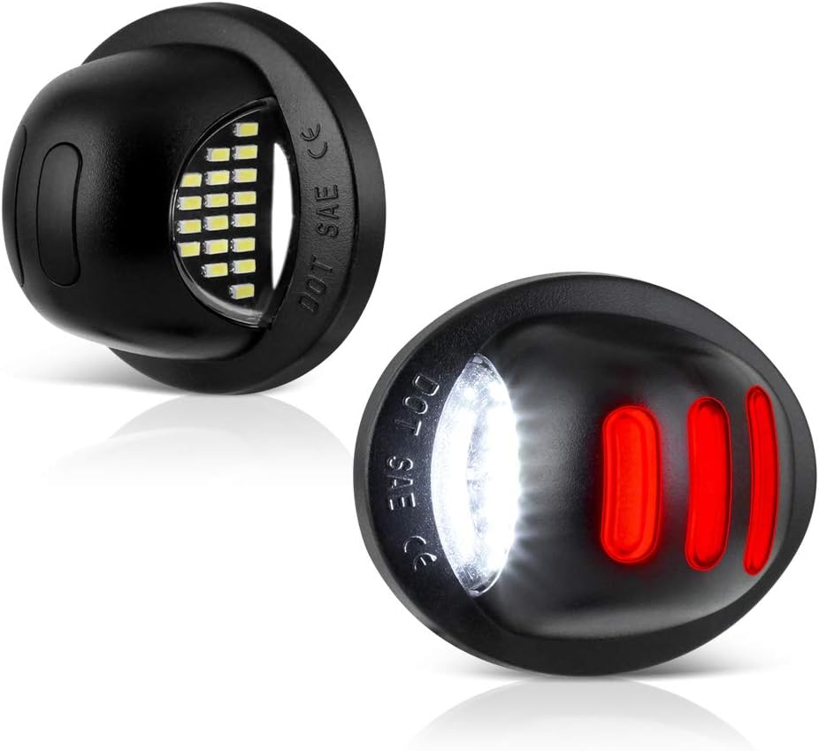 VIPMOTOZ 2PCs Red OLED Neon Tube Pure White LED License Plate Light Tag Lamp Assembly Replacement For Ford F-150 F-250 F-350 Superduty Ranger Pickup Truck Explorer Bronco Excursion Expedition