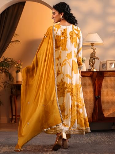 Image of Libas Printed Georgette Anarkali Kurta With Trousers and Dupatta