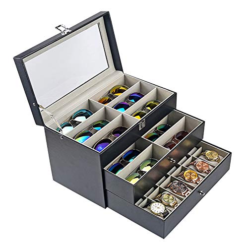 Eapmic 3 layer 24 Slots Eyeglass Sunglass Storage Watch Box Eyewear Accessories Display Glasses Storage Case Organizer (3 layer 24 Slots) -  COTTEEAMY