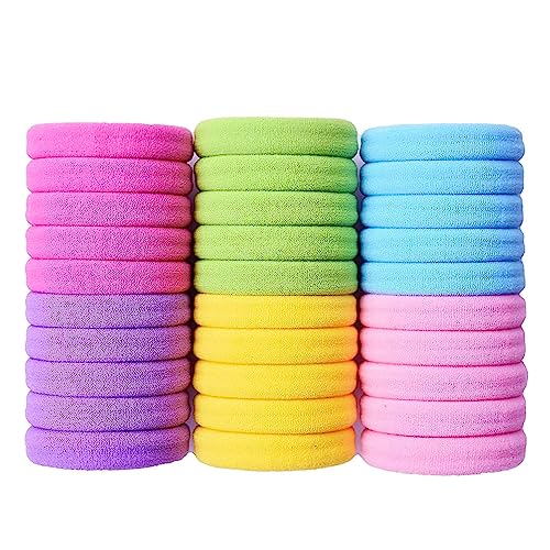 Image of Elina 30 Light Elastic Ponytail Holder Hair Rubber Ties Head Bands Soft Cotton Thick Thin Hair Wear for School Girls, Kids, Women Accessories (Pack of 30)(Light)