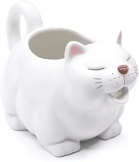 ISTOOLL 23oz Cat Gravy Boat - Hand-Painted White Porcelain Dripless Spout, Microwave & Dishwasher Safe for Gravy Sauces Milk