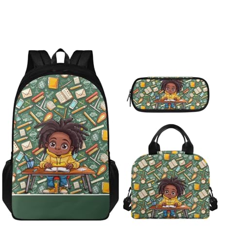 Africa Kids Design Backpack for Kids School, Bookbags Set of 3, School Backpack for Boys Girls with Lunch Box Pencil Case, 17