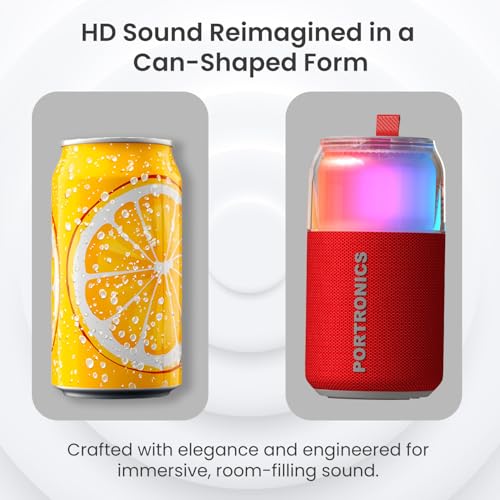 Image of Portronics 10W Talk Six Can-Shaped Portable Bluetooth Speaker with Dual Wireless Karaoke Mic, Upto 4 Hours Playtime, 360 Degree RGB LED Light, Bluetooth V5.3, USB-A in Port, Type C Charging(Red)