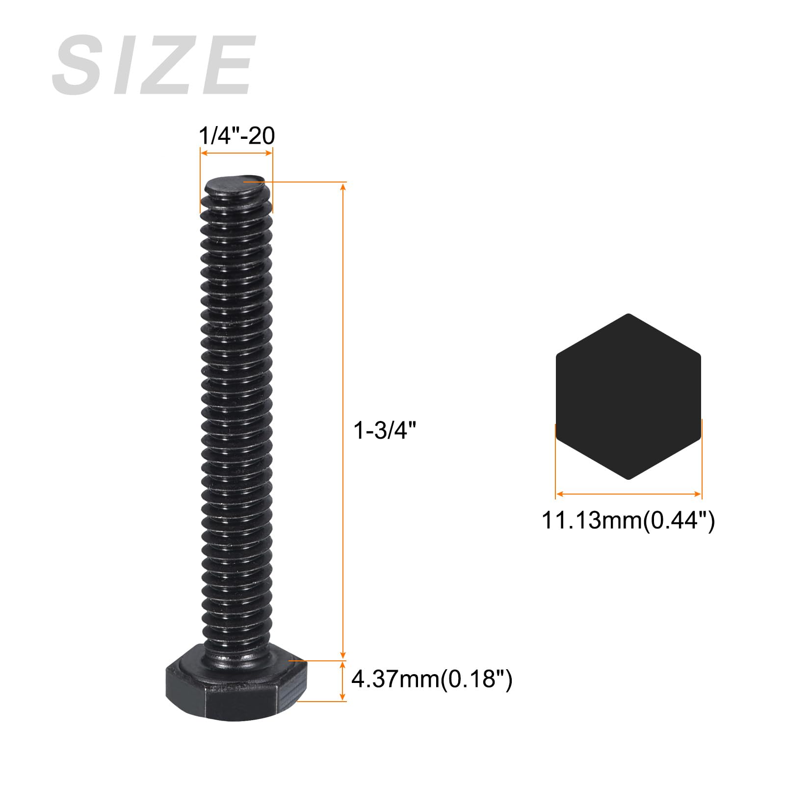 METALLIXITY Hex Head Bolts (1/4-20 x 1-3/4") 20Pcs, 304 Stainless Steel 18-8, Fully Threaded, External Hex Drive - Image 2