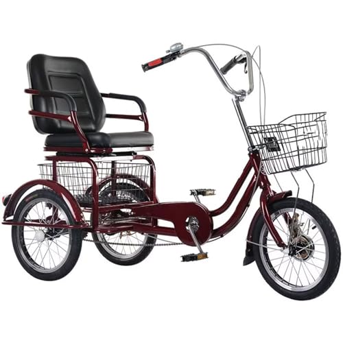 Triciclo para adultos y ancianos de 16 pulgadas, triciclo con pedales, asiento esponjoso con reposabrazos, triciclo cruiser de 3 ruedas, ruedas neumáticas con radios, color vino rojo miniatura 1