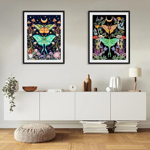 Image of SANYUN Diamond Art Kits for Adults-Luna Moth,Diamond Painting Kits for Beginners Flowers & Mushroom,Moon DIY Full Drill Paint by Diamonds for Home Decor Gifts 12 X 16 Inch