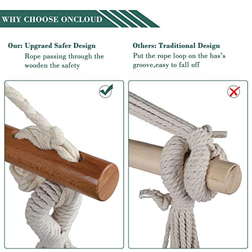 ONCLOUD XXL Hammock Chair Hanging Rope Swing Chair Seat for Indoor & Outdoor w/Side Pocket,Drink Holder,2 Cushions,Carry Bag,All Hanging Hardware, Max Load 330lbs, Beige