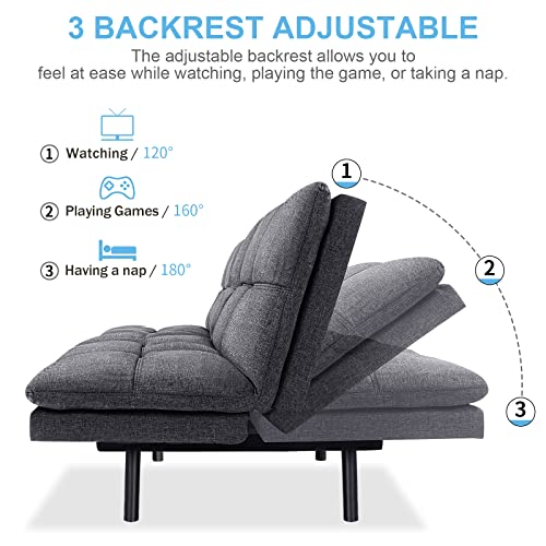 Opoiar Futon Sofa Bed,Convertible Memory Foam Couch Bed,Modern Sleeper Sofa,Adjustable Armrest&Backrest,Breathable Linen Futon Sets For Compact Living Spaces,Office,Apartment,Dorm,Bonus Room,Grey #TOP2